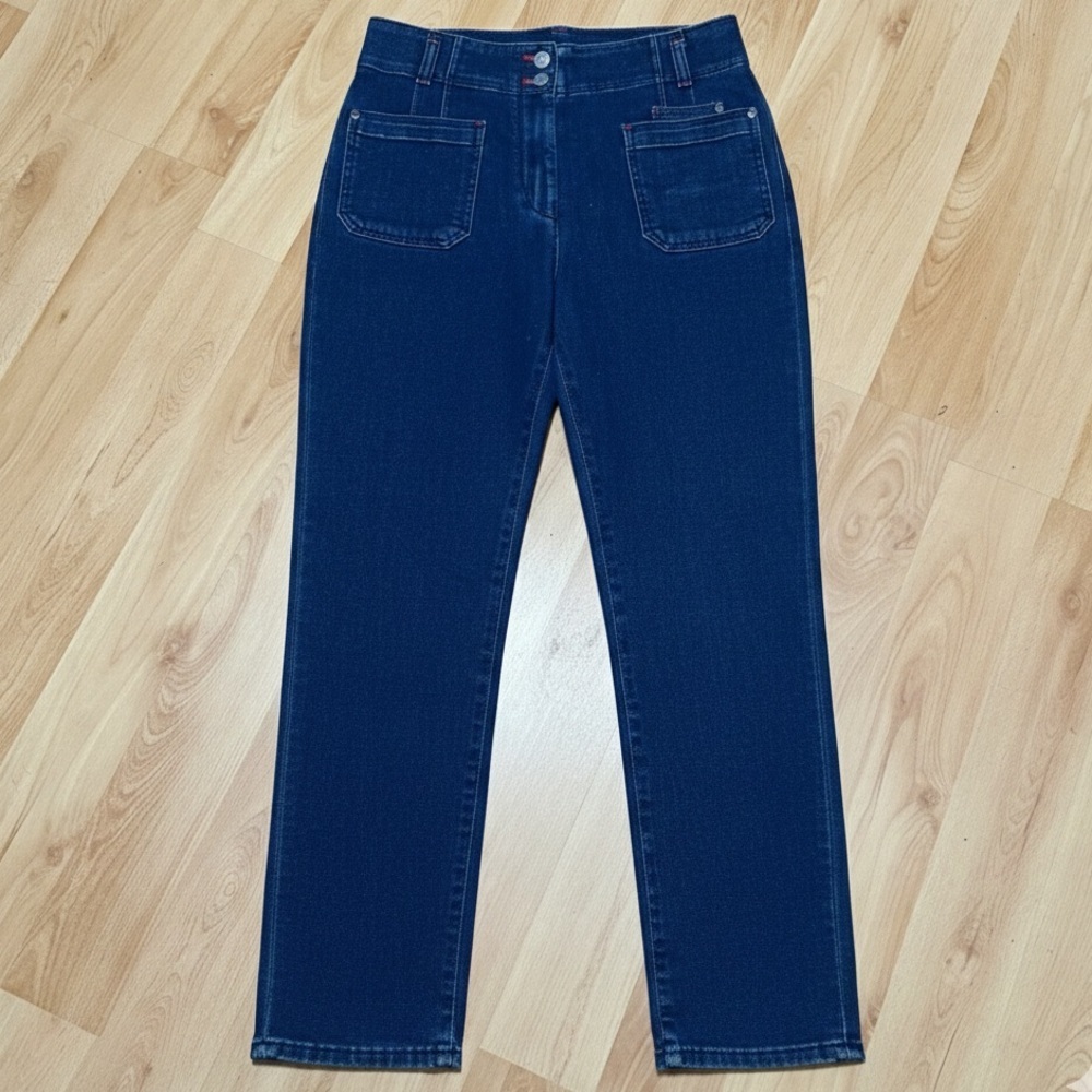 Maeve Anthropologie High Rise Slim Straight Jeans Women’s 10/12 Dark Wash Ankle - Picture 2 of 11